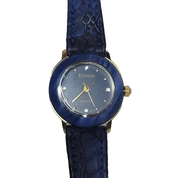 Ladies All Blue 22mm Edison Quartz Watch Runs Well New Battery main image 14